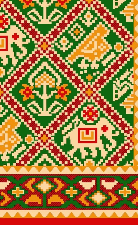 Patola Motifs Design, Gujarati Art, Patola Motifs, Patola Border, Patola Pattern, Patola Design, Arts And Crafts For Teens, Beautiful Flower Drawings, Pattern Design Inspiration