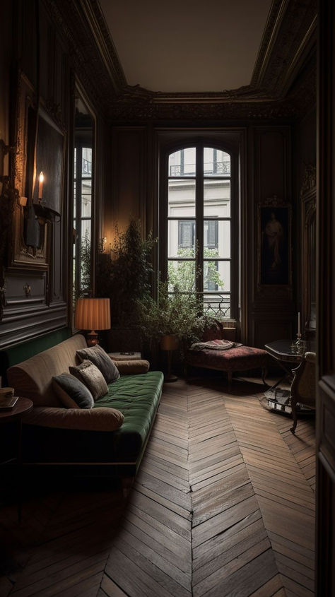 Dark Academia Interior, Moody Interior Design, Gothic Interior Design, Parisian Interior Design, Dark Interior Design, Victorian Interior Design, Gothic Interior, Victorian Home Interior, Parisian Interior