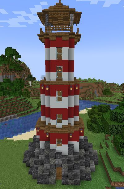 if anyone would like more info on how to build this feel free to msg me! Lighthouse Build Minecraft, Building Inspiration Minecraft, Windmill Minecraft Build, A Frame Roof Minecraft, Light House Minecraft Easy, Minecraft Andesite House, Concrete Minecraft Houses, Cool Buildings In Minecraft, Minecraft Village Fence Ideas