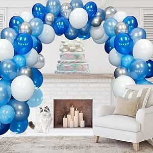 Silver And White Balloons, Blue Birthday Decorations, Balloons Blue, Baby Shower Balloon Decorations, Christening Decorations, Its A Boy Balloons, Birthday Garland, Gold Confetti Balloons, Blue Balloon