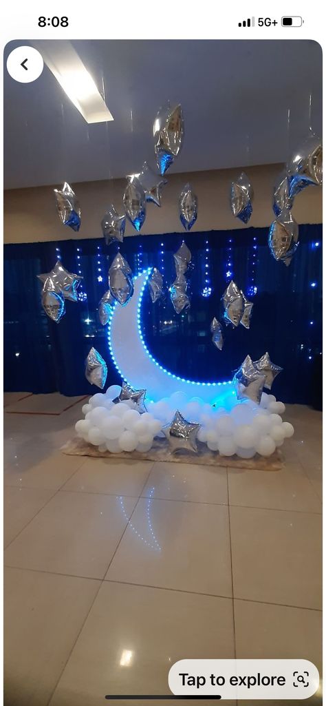 Sun And Moon Quinceanera Theme, Moonlight Theme Party, Out Of This World Homecoming Theme, Starry Night Prom Decorations, Prom Themes Starry Night, Under The Stars Quinceanera Theme, Under The Stars Party, Quince Theme Ideas, Under The Stars Decorations