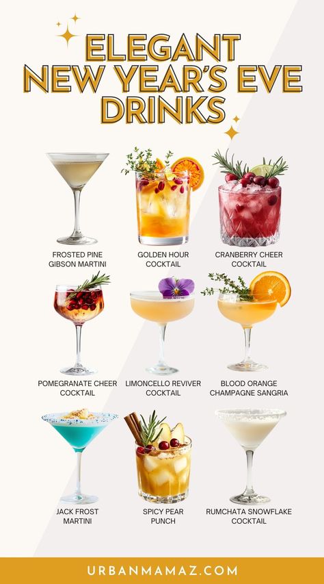 Looking for elegant New Year's Eve drinks? Check out this list of 18 glamorous New Year's Eve drinks to make your party unforgettable. New Years Eve To Do List, Nye Party Ideas On A Budget, New Year Hosting, New Years Batch Cocktails, New Years Cocktails Recipes, New Years Hosting, Romantic New Years Eve At Home, New Years Party Food Ideas, New Years Eve Party Drinks