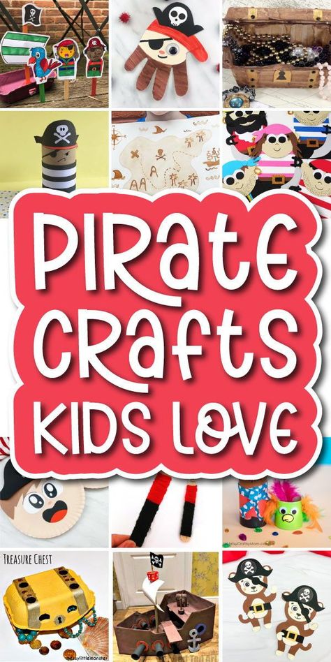 Get ready to set sail on a crafting adventure with our collection of pirate crafts for kids! Whether they’re crafting their very own pirate hats or creating pirate maps to hidden treasures, these fun kids crafts will keep them entertained.  Check out all the pirate activities and watch your little pirates’ eyes light up with excitement! Also, be sure to check out all of our summer crafts for kids for more boredom busters! Pirate Games For Kids Activities, Pirate Maps For Kids, Pirate Kids Crafts, Pirates Crafts For Kids, Preschool Pirate Crafts, Pirate Art Projects For Kids, Pirate Crafts For Toddlers, Pirate Activities For Kids, Pirate Crafts For Kids