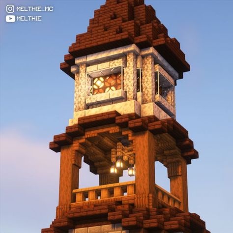 Lighthouse Build Minecraft, Minecraft Building Ideas Tower, Minecraft Medieval Lighthouse, Minecraft Lighthouse Medieval, Minecraft Lighthouse Ideas, Minecraft Clock Tower, Minecraft Towers, Minecraft Tower Ideas, Minecraft Medieval Tower