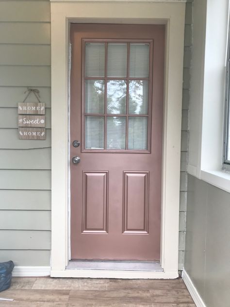 Copper Painted Front Door, Copper Front Door, Lake House Paint Colors, Rustoleum Metallic, Copper Door, Copper Spray Paint, Painting Shutters, Porch Life, Painted Front Porches