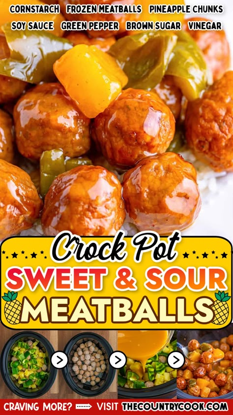 Crock Pot Sweet and Sour Meatballs are a delicious and easy recipe! Meatballs, pineapple and peppers are all coated in a homemade sweet and sour sauce!