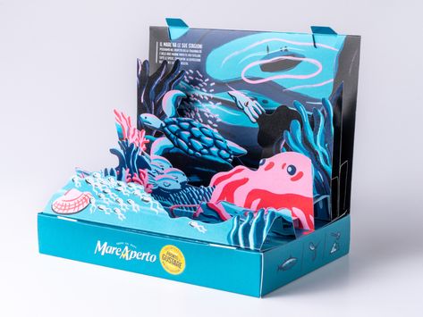 Pop Up Packaging Design, Deep Ocean Illustration, Ocean Packaging, Pop Up Illustration, Pop Up Packaging, Sea Packaging, Kids Package Design, Pr Packaging, Birthday Packaging