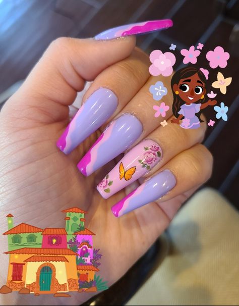 Encanto Nails Designs Disney, Encanto Inspired Nails, Encanto Nail Art, Encanto Nails Designs, Paw Patrol Nails, Encanto Nails, Apres Nails, Nails Disney, Encanto Birthday