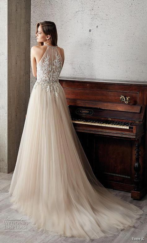 Halter Tulle Wedding Dress, Halter Neck Dress Back View, Tulle And Lace Wedding Dress, Lace Back Wedding Dress, Champagne Wedding Dress, Eddy K, Halter Wedding Dress, 2019 Couture, Western Wedding Dresses