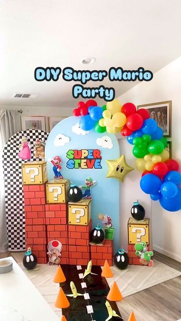 Mario Birthday Party For Adults, Mario Backdrop Birthday Party Ideas, Mario Brothers Cake Ideas, Super Mario Kart Party Ideas, Mario Birthday Decor, Super Mario Birthday Party Food, Super Mario Theme Party, Mario And Luigi Birthday Party, Mario Kart Birthday Party