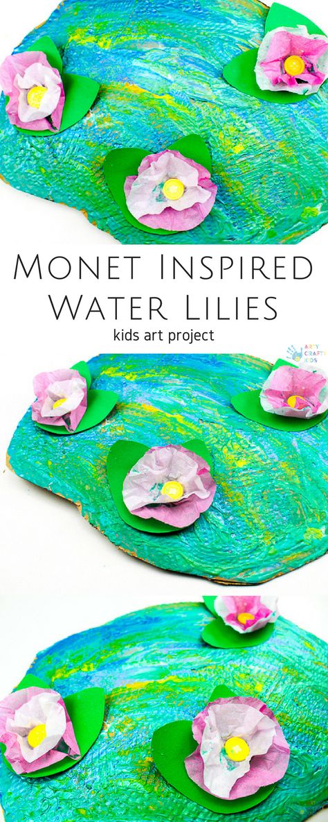 Arty Crafty Kids | Art for Kids | Claude Monet Water Lilies Art Project for Kids #famousartists #kidsart #artforkids #monetforkids Water Lilies Art, Claude Monet Water Lilies, Spring Art Projects, Art Project For Kids, Kindergarten Art Projects, Monet Water Lilies, Monet Art, Project For Kids, Elementary Art Projects