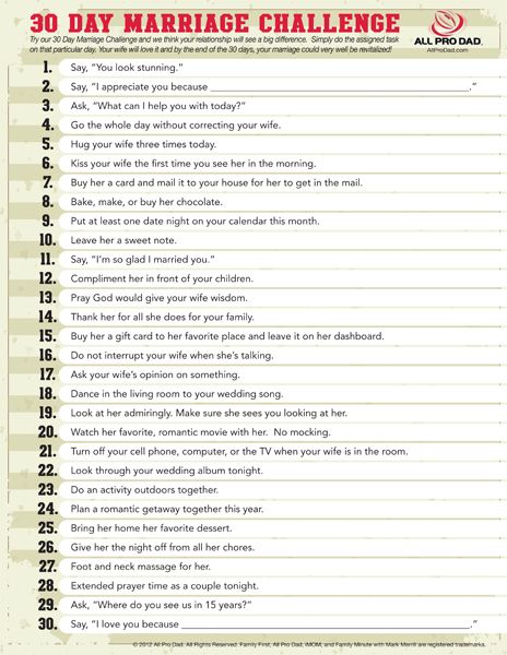 All Pro Dad 30 Day Marriage Challenge   http://www.allprodad.com/all-pro-dad-30-day-marriage-challenge 30 Day Marriage Challenge, Marriage Challenge, Relationship Challenge, Saving Your Marriage, Healthy Marriage, Christian Marriage, Marriage Relationship, Good Marriage, Love My Husband