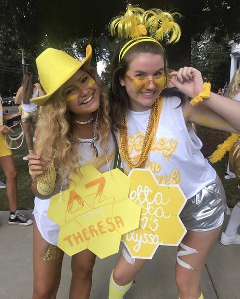 Gold Theme Football Game Outfit, Yellow Spirit Day, Spring Recruitment, Kappa Delta Chi, Recruitment Themes, Delta Chi, Church Camp, Spirit Week Outfits, Theta Phi Alpha