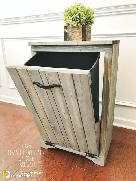 Modern Kitchen Trash Can Ideas That You Need To Check Out - Engineering Discoveries Kitchen Trash Can Ideas, Modern Kitchen Trash Cans, Trash Can Ideas, Cabin Indoor, Wooden Trash Can, Can Ideas, Trash Can Cabinet, Kitchen Trash Can, Kitchen Trash