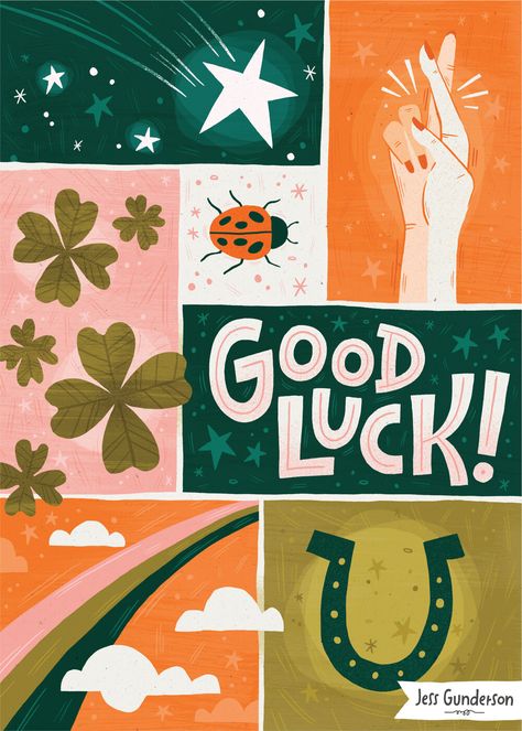 Licensing — Jess Draws Letters Good Luck Greeting Card, Lucky Charms Illustration, Lucky Charms Good Luck Wallpaper, Four Leaf Clover Quotes, Lucky Draw Design, Four Leaf Clover Illustration, Good Luck Drawing, Good Luck Illustration, Clover Illustrations