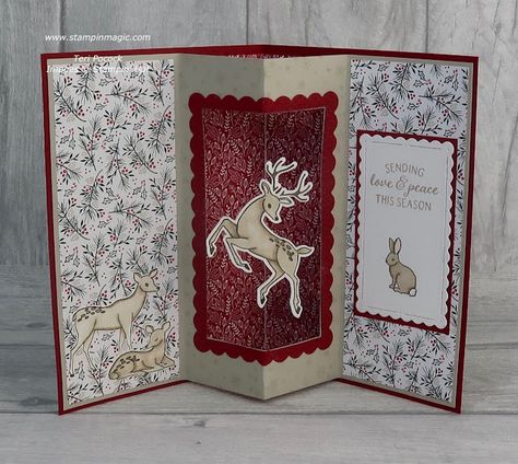 Spinner Cards, Spinner Card Tutorial, Christmas Tunnel Cards, Tunnel Cards Tutorial, Detailed Deer Stampin Up Cards, Stampin Up Dashing Deer, Su Peaceful Deer, Bat Quilt Block, Su Peaceful Deer Cards