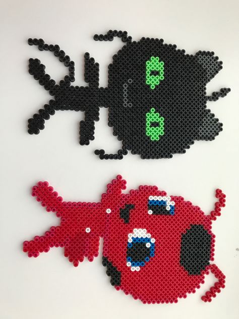 Miraculous Kwami Perler Beads, Perler Ladybug, Ladybug Perler Beads, Miraculous Perler Beads, Miraculous Ladybug Perler Beads, Tiki And Plagg, Hama Beads Mario, Hama Beads Disney, Hamma Beads Ideas