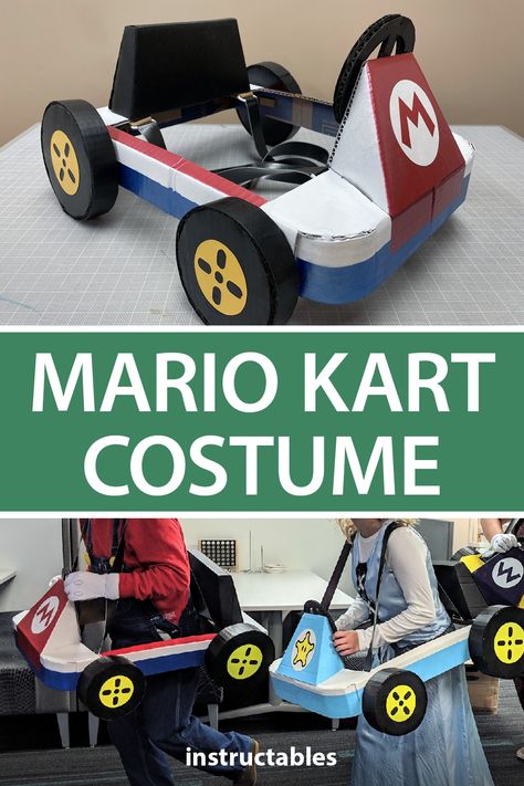 Cardboard Go Kart, Diy Mario Kart Car Halloween Costumes, Homemade Mario Kart Costume, Mario Kart Template, Super Mario Cart Halloween Costumes, Diy Cardboard Car Costume, Diy Cardboard Mario Kart, Mario Cart Out Of Cardboard, How To Make A Mario Kart Out Of Cardboard