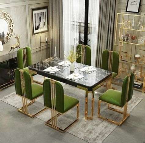 Marble Dining Table Set, Gold Dining Chairs, Metal Outdoor Furniture, High Back Dining Chairs, Dinning Room Design, House Furniture Design, Marble Dining, Dining Table Marble, Velvet Dining Chairs