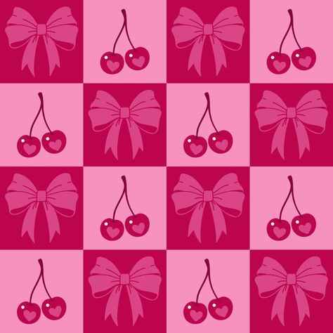 Seamless checkered pink pattern with cherries and bows. graphics. Pastel Iphone Wallpaper, Bow Vector, Cherry Pattern, Small Business Gifts, Valentines Wallpaper, Book Marks, Preppy Wallpaper, Bow Pattern, Inspirational Wallpapers