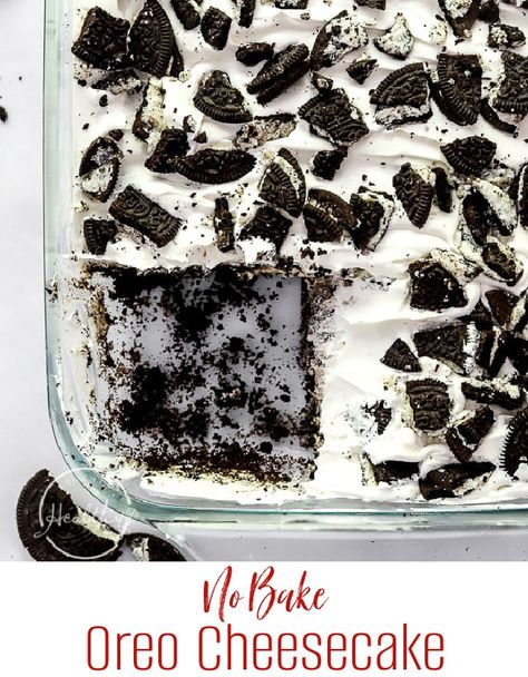 No Bake Oreo Cheesecake (Decadent, Easy Dessert) Oreo Dessert Recipes Easy, No Bake Oreo Cake, Oreo Dessert Easy, Easy Pudding Recipes, Oreo Cheesecake Recipes, Oreo Dessert Recipes, No Bake Oreo Cheesecake, Easy No Bake Cheesecake, Baked Cheesecake Recipe