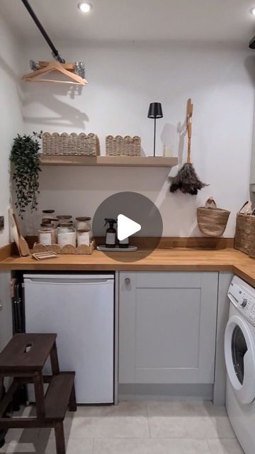 E m m a  |  I n t e r i o r s on Instagram: "U t i l i t y   i n s p o . 

If you have a small utility space, here are some ideas to make the space as functional as possible, whilst adding a little style (let's face it, if you're anything like me you spend a lot of time in the utility). 

1. A hanging rail running the length or width of the room to dry clothes on. It doesn't use any floor space like other airers, saves money/ energy by drying clothes naturally, and you can get lots on it. 

2. A wall airer. Another space saver, and folds away when not in use. Same benefits as no. 1. 

3. Individual baskets to fold clean clothes into, so they are sorted for putting away (the non iron ones anyway). The added benefit ... my girls now put their own clothes away and even bring the baskets back