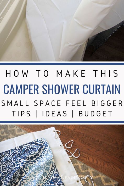 Camper Shower Curtain Ideas, Rv Shower Hacks, Rv Shower Curtain Hacks, Rv Wet Bath Ideas, Camper Shower Ideas, Camper Shower Curtain, Rv Shower Curtain, Curtain Tips, Double Shower Curtain Rod