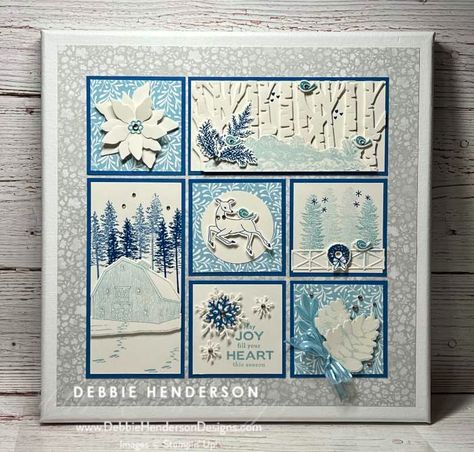 Stampin Up Samplers Layout, Christmas Card Stand, Christmas Samplers, Scrapbook Shadow Box, Christmas Sampler, Papercrafting Ideas, Scrapbook Design Layout, Sampler Box, Christmas Shadow Boxes