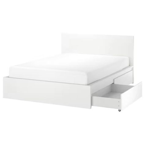 Ikea King Bed Frame, Queen Size Bed Frame With Drawers, White Ikea Bedframe, Bedframe Full Size, Ikea Bed With Drawers, Bed Frame For Full Bed, Double Beds With Storage, Queen Bed Frames With Storage, White Full Bed Frame