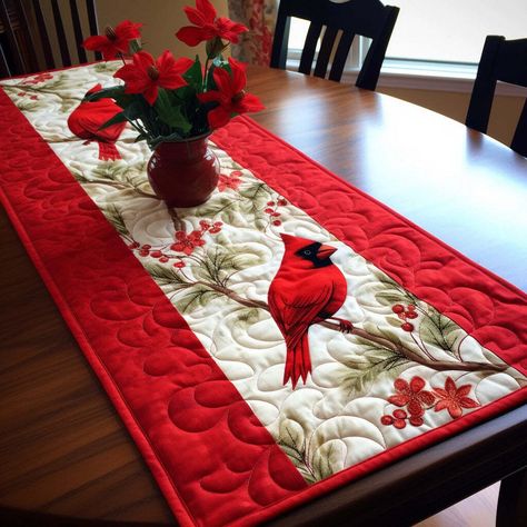 Cardinal TAI13122330 Quilted Table Runner Cardinal Table Runner, Table Runner Pattern Easy, Christmas Table Runners Patterns Free, Christmas Table Runner Pattern, Christmas Table Toppers, Christmas Quilting Projects, Quilted Table Runners Christmas, Table Runner Diy, Table Topper Patterns