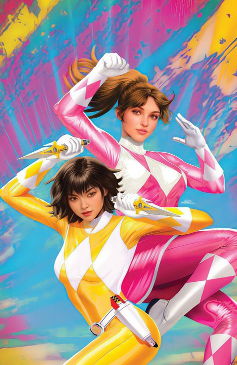 Yellow & Pink Power Rangers by Ariel Diaz Pink Ranger Kimberly, Power Ranger Black, Yellow Ranger, Battle Bots, Pink Ranger, Pink Power Rangers, Power Rangers Fan Art, Power Rangers Art, Go Go Power Rangers