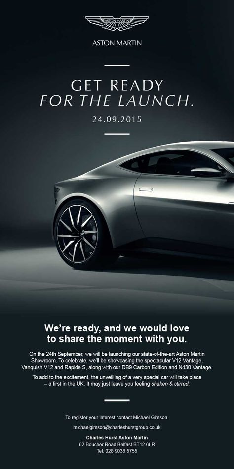 Aston Martin Launch Event - Ardmore ... Event Launch Poster, Car Email Design, Car Launch Poster, Car Launch Event Ideas, New Product Launch Poster Design, Car Event Poster, Launch Event Invitation, Product Launch Invitation, Car Launch Event