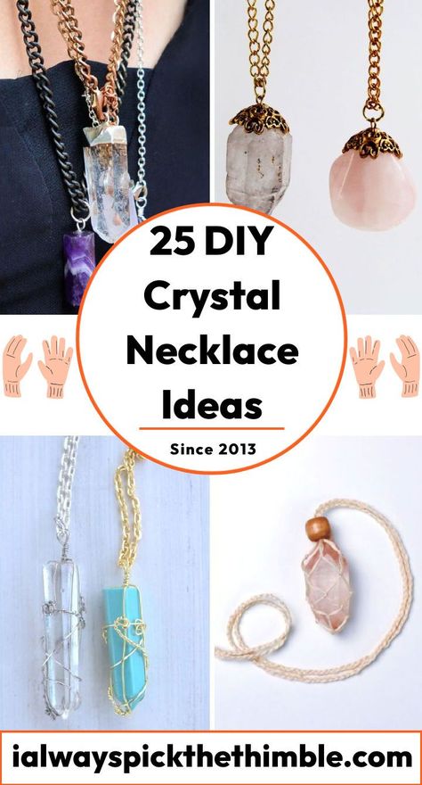 Diy Gem Jewelry, How To Make Pendant Necklace, Crystal Stone Holder Necklace, Crystal Stone Necklace, Diy Crystal Necklace Holder, Crystal Bead Jewelry Ideas, Crystal Projects Diy, Making Crystal Jewelry, How To Make Your Own Jewelry