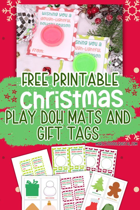 Spread holiday cheer with these free printable Play-Doh Christmas gift tags and mats! Perfect as easy and affordable student gifts, these tags and mats are great for classroom gifts, daycare surprises, or simple party favors. Perfect for teachers and parents looking for festive and budget-friendly ideas. Download your free printables and make gifting fun and easy! Free Printable Teacher Christmas Tag, Christmas Classmate Gift Ideas, Grinch Playdough Free Printable, Play Dough Gift Tags Free Printable Christmas, Play Doh Printables Free, Christmas Treat Tags Printable Free, School Christmas Market Ideas, Playdoh Christmas Tag, Christmas Daycare Gifts For Kids