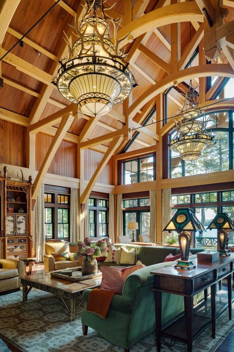 Luxury Lodge Interiors, Wolfeboro New Hampshire, House On Lake, Lakeside Lodge, Timber Cabin, Lake Winnipesaukee, Cedar Shingles, Luxury Lodge, Glam Wedding