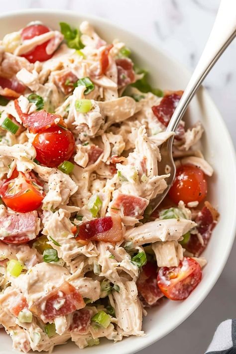 BLT Chicken Salad - Insanely Good Blt Chicken Salad Recipe, Chicken Blt Salad, Healthy Blt, Blt Chicken Salad, Blt Salad Recipe, Blt Chicken, Avocado Blt, Chicken Blt, Blt Salad