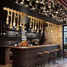 Bar Restaurant Design, Rope Lighting, Chandelier Large, Bamboo Chandelier, Rope Chandelier, Modern Home Bar, Coffee Shop Interior Design, Bar Interior Design, Cafe Shop Design