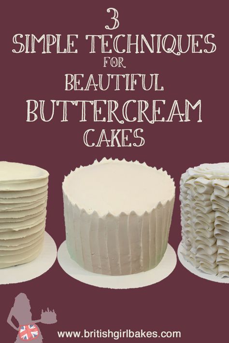 Butter Frosting Cake Designs, How To Decorate With Buttercream Icing, How To Buttercream A Cake, Icing Styles On Cake, Buttercream Decorating Techniques, Easy Cake Frosting Techniques, Buttercream Cake With Fondant Decoration, Plain Buttercream Cake, Simple Frosting Designs