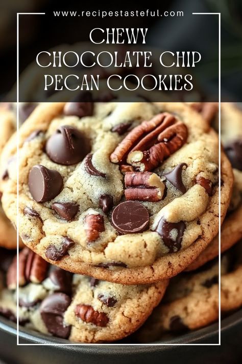 These Chewy Chocolate Chip Pecan Cookies are a delightful blend of rich chocolate and crunchy pecans, creating a perfect treat for any cookie lover. With a soft and chewy texture, these cookies are perfect for sharing or enjoying on your own. Chocolate Pecans Recipe, Cookie Recipes Chewy, Chocolate Chip Pecan Cookies, Easy Chocolate Chip Cookies, Keto Chocolate Chips, Soft Bakes, Pecan Cookies, Pecan Recipes, Crunchy Pecans