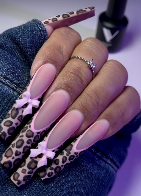 Cheetah Pink Nails, Leopard Acrylics, Long Basic Nails, Cheetah Print Nails Pink, Bratz Inspired Nails, Leapord Nails Acrylic, Leopard Print Nails Pink, Pink Cheetah Print Nails, Pink Leopard Print Nails