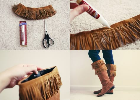 SOMETHiNG MONUMENTAL: How To Make Fringe Boots Make Fringe, Cowboy Boot Crafts, Diy Fringe, Boots Diy, Fashion Tricks, Leather Tutorial, Shoe Refashion, Bag Jeans, Chocolate Wedding