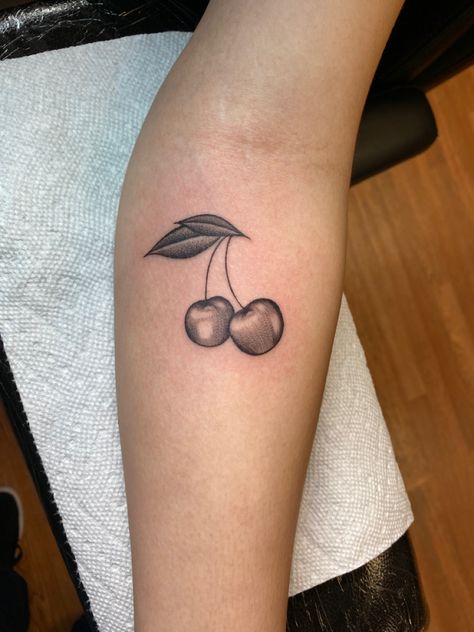 Shaded Cherry Tattoo, Cherry Tattoo Black And White, Pepper Tattoos, Pepper Tattoo, Cherry Tattoo, Prince Tattoos, Piece Tattoo, Cherry Tattoos, Tattoo Shading