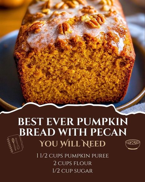 Flavorful Recipes | Best Ever Pumpkin Bread with Pecan Streusel & Maple Glaze 🎃🍞 | Facebook Pumpkin Raisin Bread, Pumpkin Pecan Bread, Pecan Streusel Topping, Rustic Wreaths, Pecan Bread, Pecan Topping, Moist Pumpkin Bread, Cinnamon Twists, Crunchy Pecans