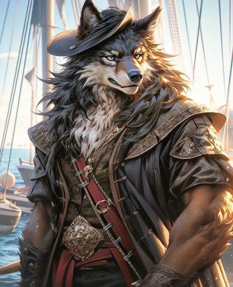 Wolf Pirate, Anthropormophic Animal Art, Fox Anthropomorphic, Anthropomorphic Wolf, Anthropomorphic Animals Victorian, Perspective Drawing Architecture, Animal Illustration Art, Beast Creature, Cool Wallpapers Cartoon