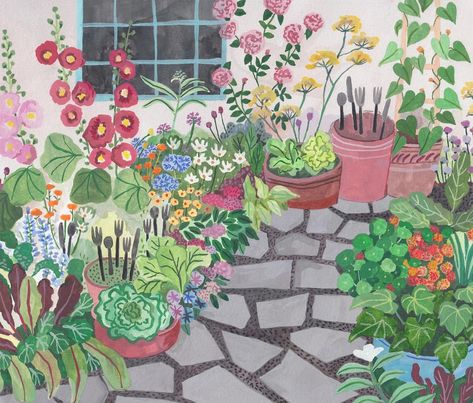 Garden Landscape Drawing, Flower Garden Illustration, Big Illustration, Garden Collage, Illustration Board, Garden Illustration, Lifestyle Illustration, Painting Subjects, Flower Gardens