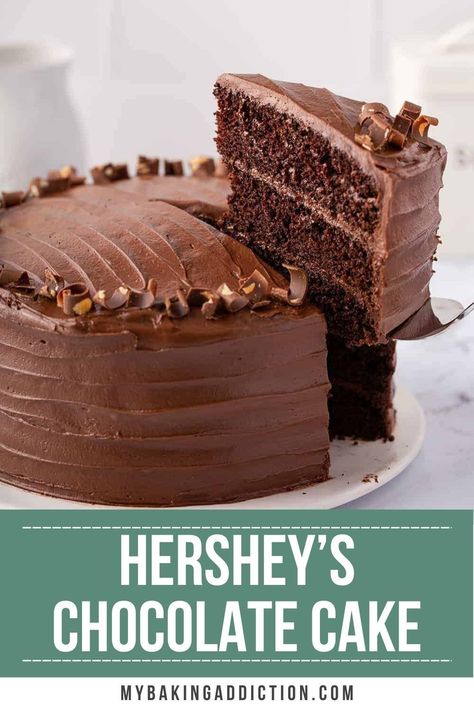 Hershey’s Chocolate Cake is easy to make and satisfies chocolate cravings for any chocolate lover! Whether you’re making a layered cake, sheet cake or bundt cake, you’ll use this recipe again and again. Chocolate Hershey Cake, Hershey Chocolate Cake Frosting, Hershey's Chocolate Cake, Hersey Chocolate Cake Hershey's, Hershey Cake Recipe, Hersheys Perfectly Chocolate Cake Recipe, Double Chocolate Cake Recipe, Hersheys Cake, Hershey Chocolate Cake