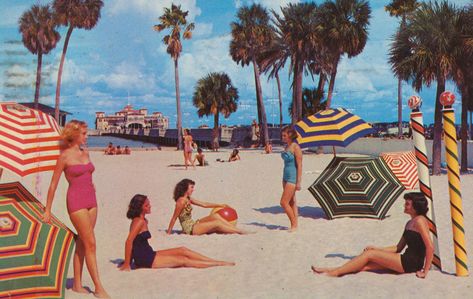 50's Sun Bathing on Spa Beach - St. Petersburg, Florida | by The Cardboard America Archives Swimsuit Beach, People Poses, St Petersburg Florida, Women Swimsuit, Photographs Of People, Old Florida, Beach Ball, Vintage Florida, Beach Swimsuit