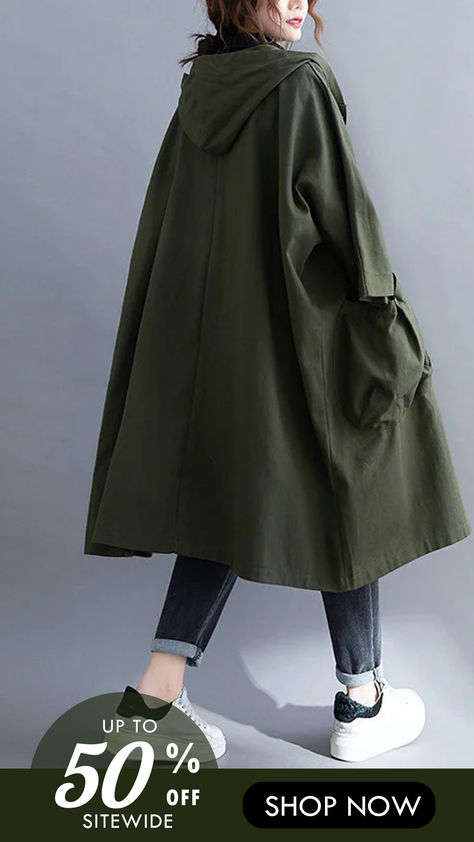 10% off first order Free shipping on orders over $100 Lady Loki, Loose Maxi Dress, Clothes Diy, Long Shirt, Cotton Style, Long Coat, Black Coat, Army Green, Street Fashion