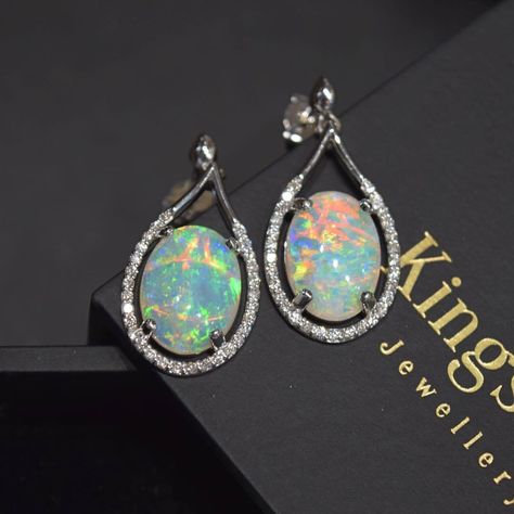 Opal Diamond Earrings, Small Diamond Rings, Beautiful Diamond Earrings, Opal Jewellery, The Bling Ring, Opal Earrings Stud, White Gold Earrings, October Birthstone, Classic Jewelry