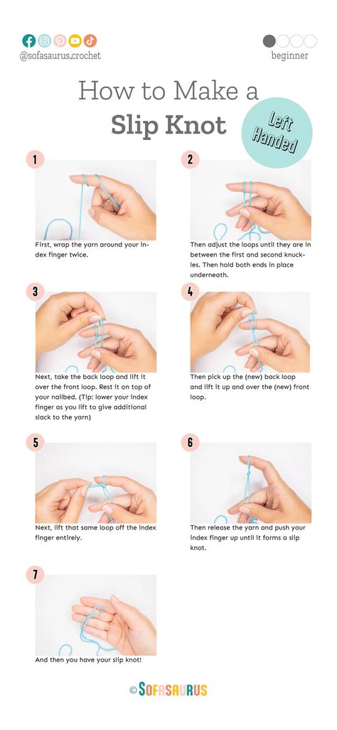 How To Slip Knot Crochet, How To Create A Slip Knot, Crochet Starting Knot, How To Do A Slip Knot Crochet, Crochet Slip Knot How To Make, How To Make A Slip Knot Crochet, Single Crochet Projects For Beginners, Slip Knot Knitting, Slip Knot Crochet